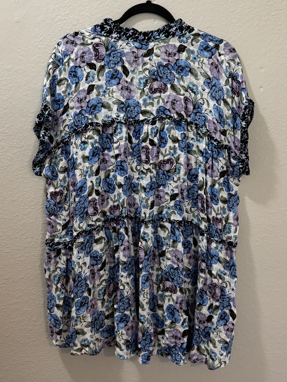 Jane + Delancey Floral Tiered Tunic Blouse Blue Purple Ruffle Blouse Size XL - Picture 2 of 6